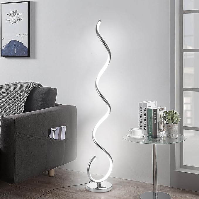 ADISUN LED Modern Floor Lamp for Living Room, Spiral Floor Lamp for Bedroom, 48W Dimmable Floor Lamp for Living Room Office Dining Room-Silver,Remote Control - LeafyLoom
