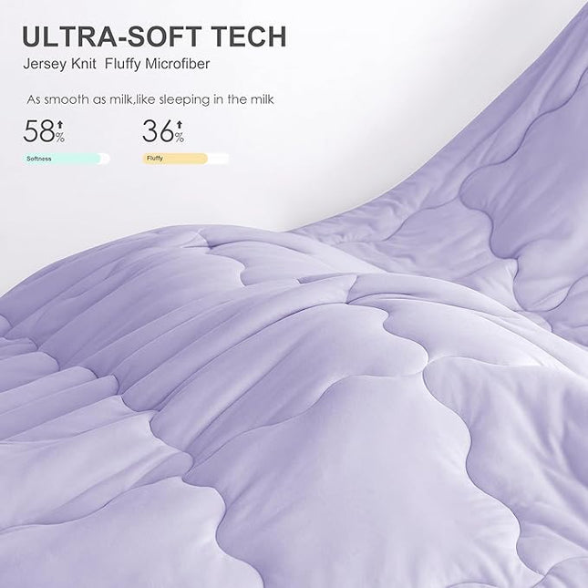 COTTEBED Reversible Ultra-Soft Purple and Light Pink King Size Bed Comforter Set, Jersey Knit T-Shirt Feel Cute Comy Bedding Down Blanket Quilt & Pillowcase Lightweight All Season California Cal King - LeafyLoom