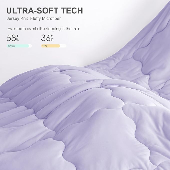 COTTEBED Reversible Softness Pink Purple Twin Comforters Sets for Girl Kids College Dorm, Cute Jersey Knit Lightweight Breathable Fluffy Cozy Comfy Bed Down Comforter Quilt for All Season Twin/Twin XL - LeafyLoom
