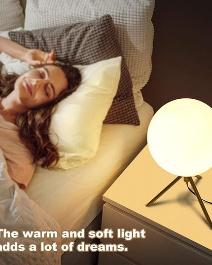Mid century modern desk lamp with a golden base and white glass ball lampshade, suitable for 3 tone lighting in bedside bedrooms, living rooms, offices, libraries, and study rooms - LeafyLoom