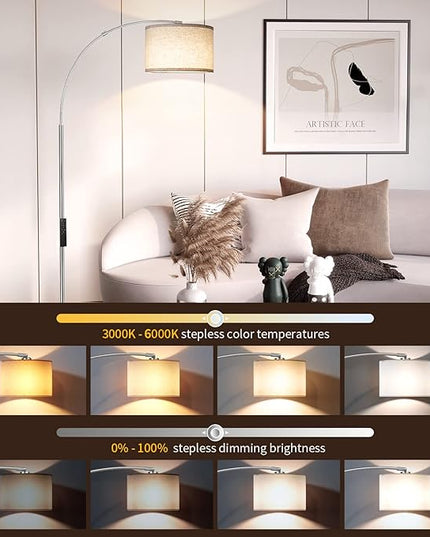 SUNMORY Arc Floor Lamp with Remote,Modern Floor Lamp with Stepless Dimmable Bulb,75″Height Tall Lamp for Living Room with Hanging Drum Shade and Weighted Base.Mid Century Standing Lamp for Bedroom. - LeafyLoom