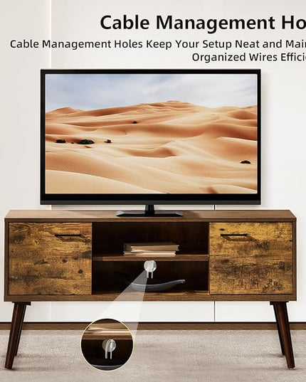 Stand for 35 55 inch Television, Modern Mid Century TV Table, with Adjustable Shelf Entertainment Center, and Two Storage Cabinets, for Living Rooms, Bedrooms, Old Pine - LeafyLoom