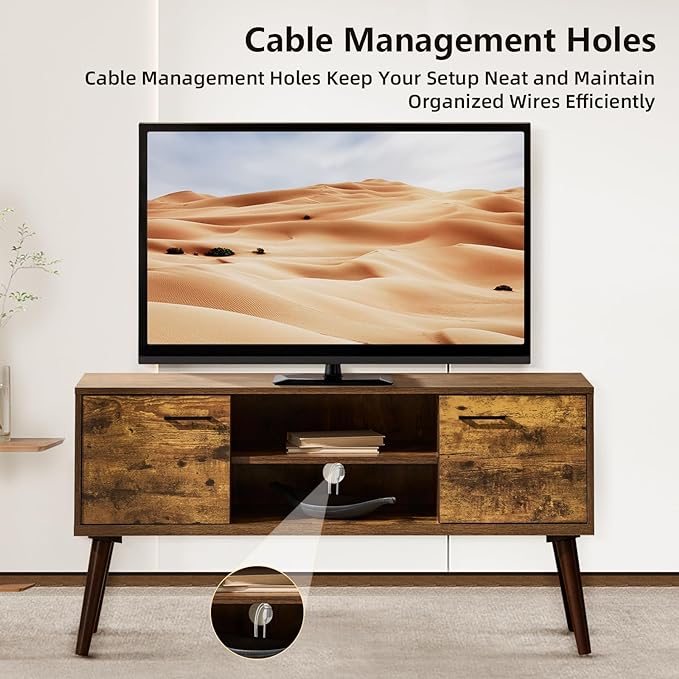 Stand for 35 55 inch Television, Modern Mid Century TV Table, with Adjustable Shelf Entertainment Center, and Two Storage Cabinets, for Living Rooms, Bedrooms, Old Pine - LeafyLoom