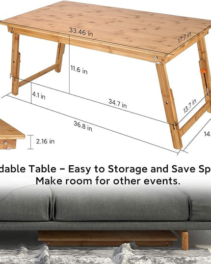 Nnewvante Large Floor Table,Small Folding Coffee Table Japanese Floor Desk Mid-Century Modern Low Bamboo Table for Living Room RV 33.5x17.7in - LeafyLoom