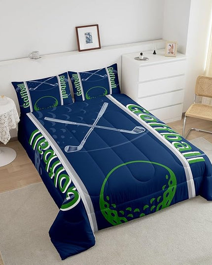 Feelyou Kids Golf Print Comforter Set Full Size Ball Sports Bedding Set for Boys Girls Teens Bedroom Decor Golf Ball Lover Comforter Women Men Ball Games Duvet Set with 2 Pillow Case - LeafyLoom