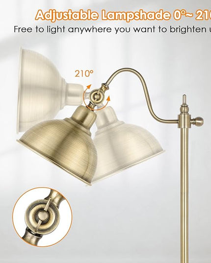 Mlambert Industrial Floor Lamp,63” LED Floor Lamp with LED Bulb,Adjustable Metal Head,Foot Switch,Tall Lamp for Livingroom,Bedroom,Corner Lamp- Brass - LeafyLoom