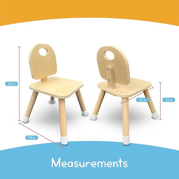 7 Days of Play Set of 2 Wooden Kids Chairs for Home, Classroom, Preschool, Daycare, Playrooms (Ages 2+) - LeafyLoom