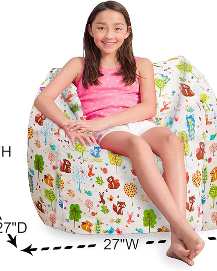 Posh Creations Structured Comfy Bean Bag Chair for Gaming, Reading, and Watching TV, Coronado Chair, Canvas - Forest Critters on White - LeafyLoom