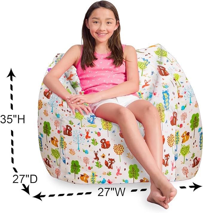 Posh Creations Structured Comfy Bean Bag Chair for Gaming, Reading, and Watching TV, Coronado Chair, Canvas - Forest Critters on White - LeafyLoom