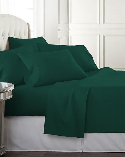 Danjor Linens King Size Sheets Set - 6 Piece Set Including 4 Pillowcases - Deep Pockets - Breathable, Soft Bed Sheets - Wrinkle Free - Machine Washable - Forest Green King Bed Sheets - 6 pc - LeafyLoom