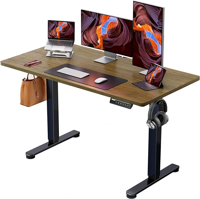 ErGear Height Adjustable Electric Standing Desk, 48 x 24 Inches Sit Stand up Desk, Memory Computer Home Office Desk (Espresso) - LeafyLoom
