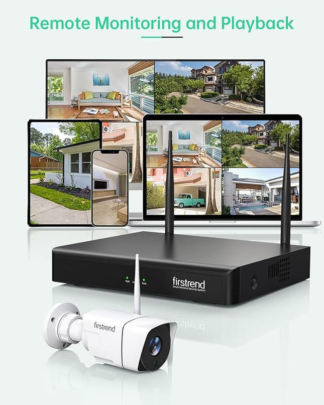 Wireless Security Camera System,Firstrend 5MP Security System Wireless with 4 CCTV Cameras Ultra HD Two Way Audio 8CH DVR 2TB Hard Drive Night Vision Motion Alarm APP for Home Indoor Outdoor firstrend