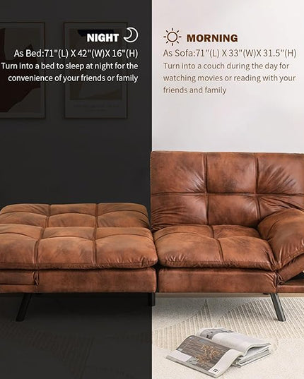 Convertible Couch Bed,Memory Foam Futon Sleeper Sofa Sofabed, Standard Brown - LeafyLoom