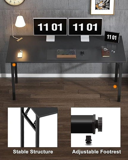 Need Computer Desk Office Desk 62 inches Folding Table with BIFMA Certification Computer Table Dining Table No Install Needed, Black - LeafyLoom