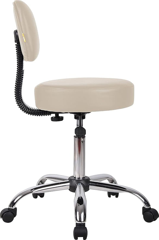 Boss Office Products Be Well Medical Spa Stool with Back in Beige - LeafyLoom