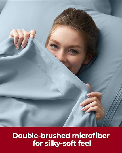 Mellanni Extra Deep Twin XL Sheets - 3 PC Iconic Collection Bedding Sheets & Pillowcases - Hotel Luxury, Ultra Soft, Cooling Bed Sheets - Extra Deep Pocket up to 21 inch (Twin Extra Long, Spa Blue) - LeafyLoom