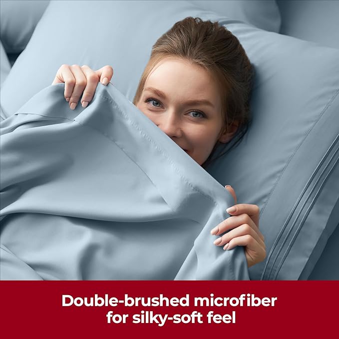 Mellanni Extra Deep Twin XL Sheets - 3 PC Iconic Collection Bedding Sheets & Pillowcases - Hotel Luxury, Ultra Soft, Cooling Bed Sheets - Extra Deep Pocket up to 21 inch (Twin Extra Long, Spa Blue) - LeafyLoom
