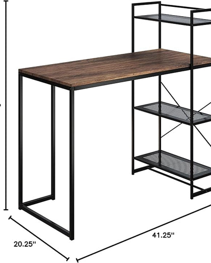 Lavish Home 80 BLT-SHF All-in-One Computer Desk with Shelves for Home Office, Bedroom, or Craft Table, Rustic Brown & Black - LeafyLoom