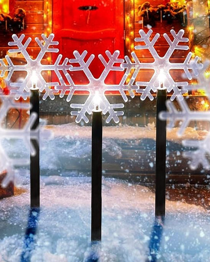 Christmas Snowflake Pathway Lights, 5 Pack Solar Christmas Stake Markers with Cool White Fairy Lights for Outdoor Holiday Walkway Patio Garden Christmas Decorations (5PCS-Cool White-Snow) ILLUMINEW