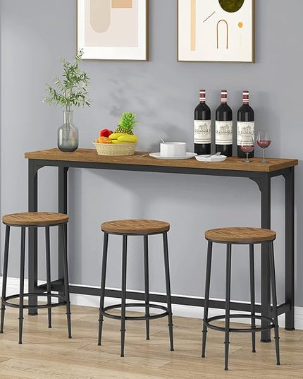 HOMYSHOPY Bar Table Set for 3, 4 Piece Console Table with 3 Stools, Counter Height Sofa Table Set with 3 Chairs for Breakfast Nook, Living Room and Apartment (Brown) - LeafyLoom
