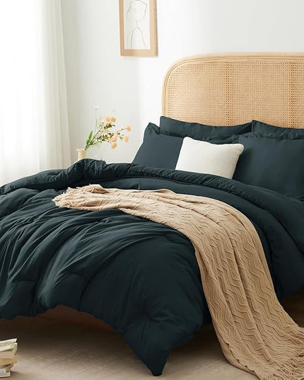 Queen Bed in a Bag 7 Pieces Bedding Comforter Set with Comforter and Sheets Navy Blue Queen Comforter Set with Sheets,Pillow Shams, Flat Sheet, Fitted Sheet and Pillowcases - LeafyLoom