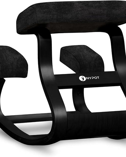 Ergonomic Kneeling Chair - A Rocking Knee Chair and Wooden Desk Chair designed for Home Office comfort and Posture support, Offering Back Pain Relief - Total Black Velvet - LeafyLoom