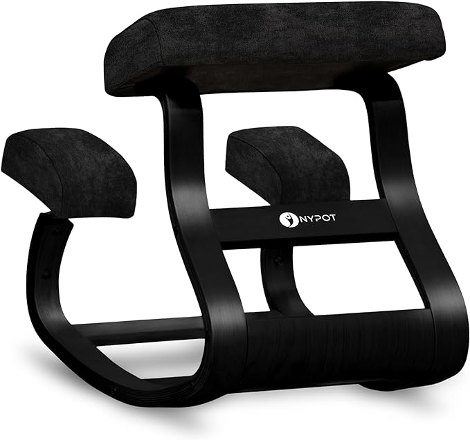 Ergonomic Kneeling Chair - A Rocking Knee Chair and Wooden Desk Chair designed for Home Office comfort and Posture support, Offering Back Pain Relief - Total Black Velvet - LeafyLoom