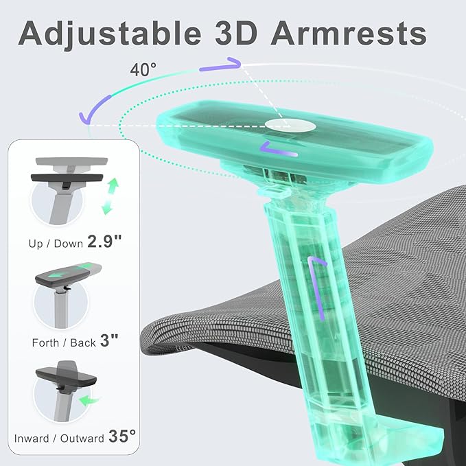 Ergonomic Mesh Office Chair, High Back Desk Chair with 3D Armrests, Adaptive Thoracic Support, 3D lumbar support & Adjustable Headrest, Home Swivel Computer Chair with Tilt Function - LeafyLoom