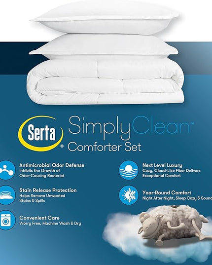 SERTA Simply Clean Ultra Soft Hypoallergenic Solid 3 Piece Comforter Set, Full/Queen, Burgundy - LeafyLoom