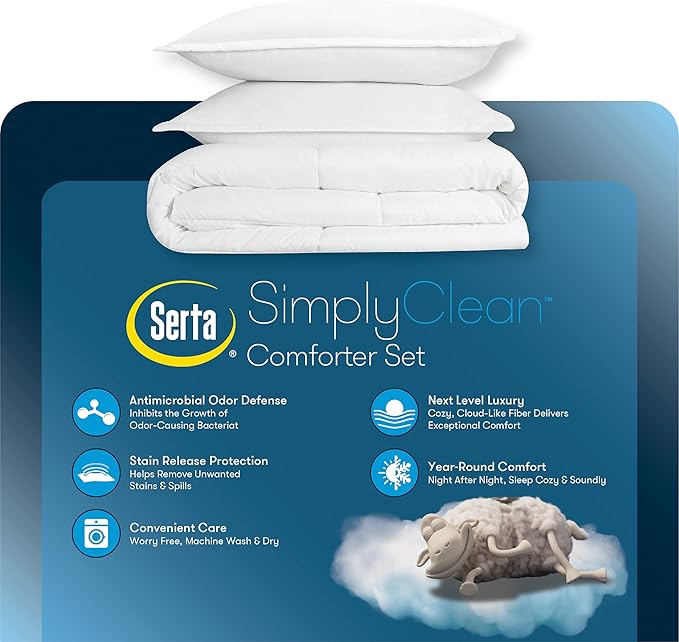 SERTA Simply Clean Ultra Soft Hypoallergenic Solid 3 Piece Comforter Set, Full/Queen, Burgundy - LeafyLoom