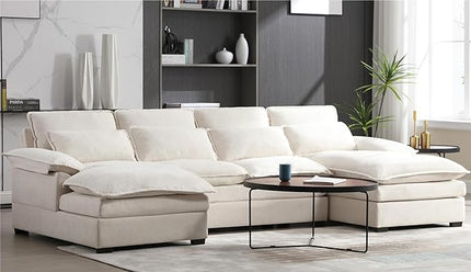 Symmetrical U Shaped Modular Sectional Sofa Cloud Couch, 6 Seater Oversized Convertible Sleeper Couch with Double Chaise & Memory Foam, Deep Seat Corner Sofa&Couches for Living Room Office - LeafyLoom