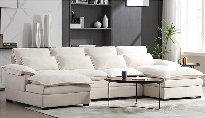 Symmetrical U Shaped Modular Sectional Sofa Cloud Couch, 6 Seater Oversized Convertible Sleeper Couch with Double Chaise & Memory Foam, Deep Seat Corner Sofa&Couches for Living Room Office - LeafyLoom
