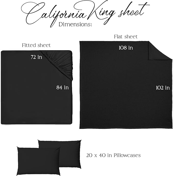 Northwest Ashford Home Essentials Bedding, 4 Piece California King Size Sheet Set, Stretch Limo Black - LeafyLoom