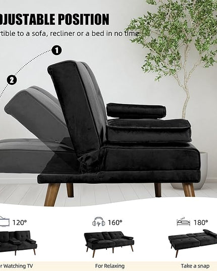 Shintenchi Futon Sofa Bed, Convertible Couch Bed Loveseat, Modern Futon Recliner Sleeper, Small Lazy Futon Set for Living Room, Office, Apartment,e, Black - LeafyLoom