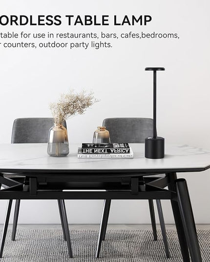 Rechargeable LED Wireless Touch Desk Lamps Set of 2, 5000mAh Battery Operated Lamp, 3 Color Modes with Memory Function and Stepless Dimming Desk Lamp for Restaurant/Bedroom/Terrace (Black) - LeafyLoom