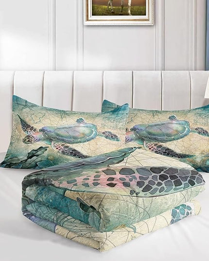 CVHOUSE Sea Turtle Comforter Sets King for Ocean Lovers,Turtle Beach Bedding Sets King Set,Turtle Bedspread,Turtle Duvet,Turtle Bed Set,Turtle Quilt Set 3 Pcs 1 Comforter and 2 Pillowcases - LeafyLoom