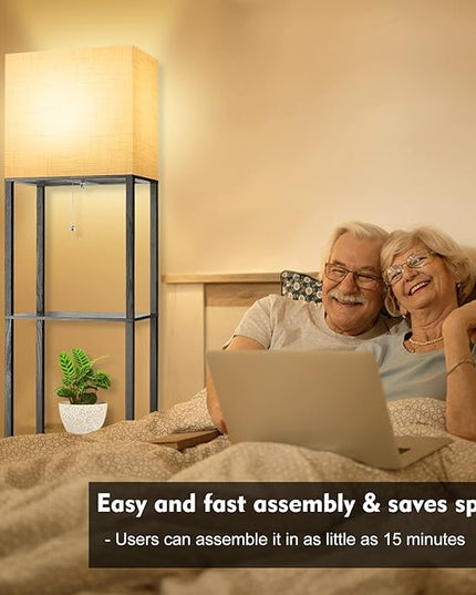 RUNTOP Plus Floor Lamp with Shelves, Shelf Lamp with 15W LED Bulb, 3 Colors, Memory Function, Wide Display Shelf for Collectibles Storge, Shelf Floor Lamps for Living Room, Standing Lamp for Bedroom - LeafyLoom