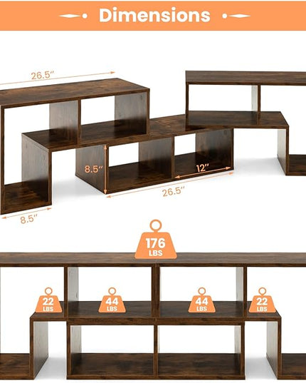 BUSHLY 3 Pieces Console TV Stand, Modern Multimedia Furniture for 50 55 60 65 Inch Flat Screen TV, DIY Open Storage Bookcase Shelf for Storage and Display, Suitable for Living Room Bedroom (Brown) - LeafyLoom