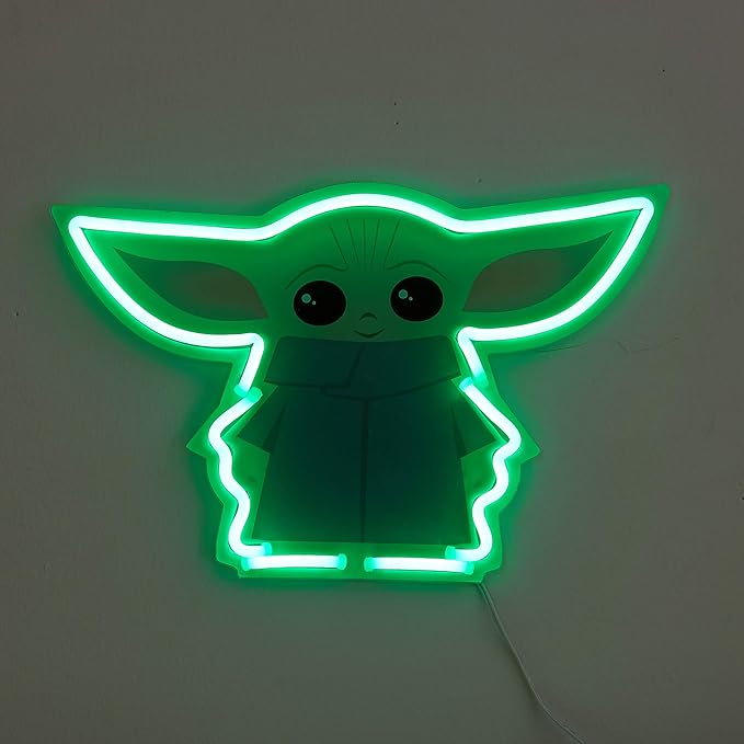 Idea Nuova Star Wars: The Mandalorian featuring The Child LED Neon Figural Mounted Wall Art, 11.8" L x 7.56" H x .55" D - LeafyLoom