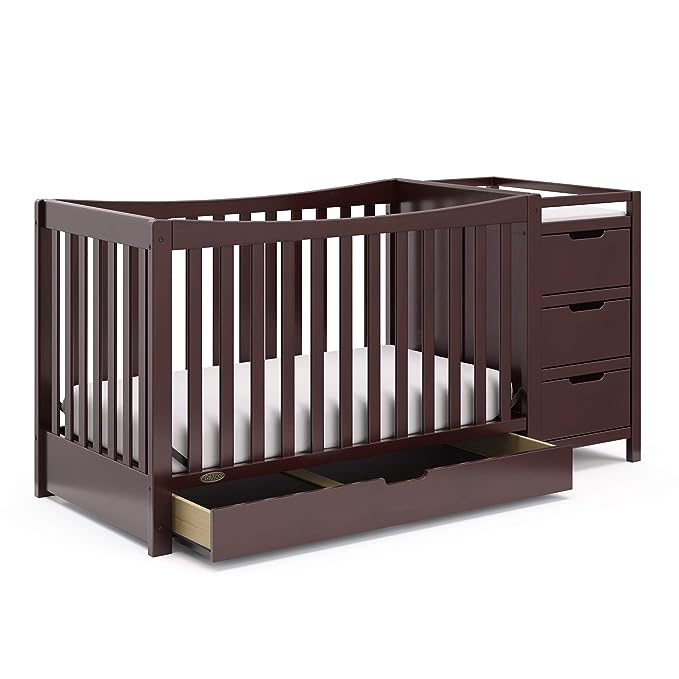 Graco Remi 4-In-1 Convertible Crib & Changer With Drawer (Espresso) – GREENGUARD Gold Certified, Crib And Changing-Table Combo, Includes Changing Pad, Converts To Toddler Bed, Full-Size Bed - LeafyLoom