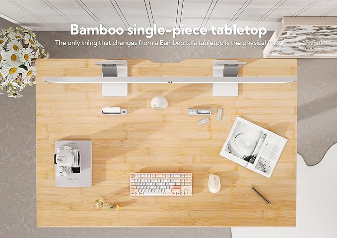 Bamboo Electric Standing Desk, 55x24 Inches Adjustable Height Stand up Desk with Whole Piece Desktop, Sit Stand Home Office Desk White Frame/Bamboo Top - LeafyLoom