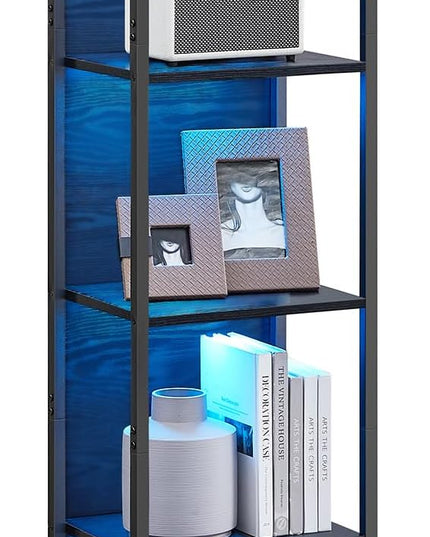 VASAGLE 6-Tier LED Bookshelf, Display Shelf with Dimmable Lights, LED Bookcase with Steel Frame, 11.9 x 15.7 x 70.3 Inches, for Living Room, Bedroom, Office, Black with Wood Grain ULLS121B56 - LeafyLoom