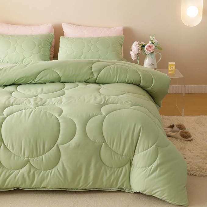 Sage Flower Comforter California King Green Sunflower Print Bed Cal King Comforter Set 3 PCs Green Floral Comforter Set for Women Girls Bedroom Decor All Season Hotel Quality Comforter - LeafyLoom