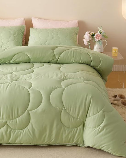 Sage Flower Comforter Full Green Sunflower Print Bed Full Comforter Set 3 Pieces Green Floral Comforter Set for Boys Girls Teens Bedroom Decor All Season Hotel Quality Comforter Set - LeafyLoom