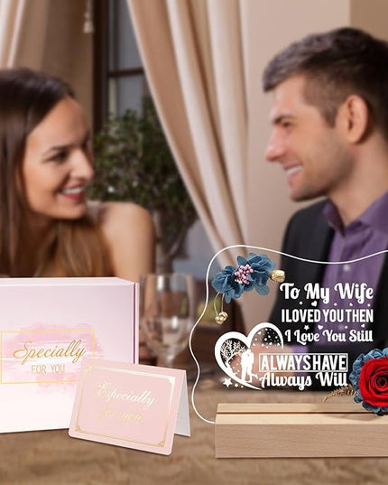 Yamonic Valentines Day Gifts for Her, Handmade Acrylic Plaque with Eternal Real Rose, Night Light with Preserved Rose Romantic Gifts for Girlfriend Wife Women (to My Wife) - LeafyLoom