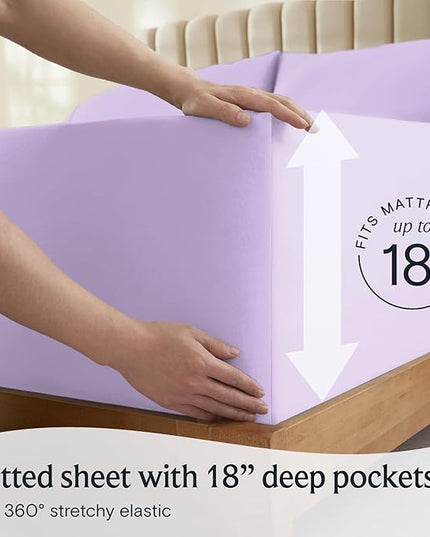 LuxClub 4 PC Sheet Sheets Deep Pockets 18" Eco Friendly Wrinkle Free-Kids-Fitted Sheets Machine Washable Hotel Bedding Silky Soft - Lavender Twin - LeafyLoom