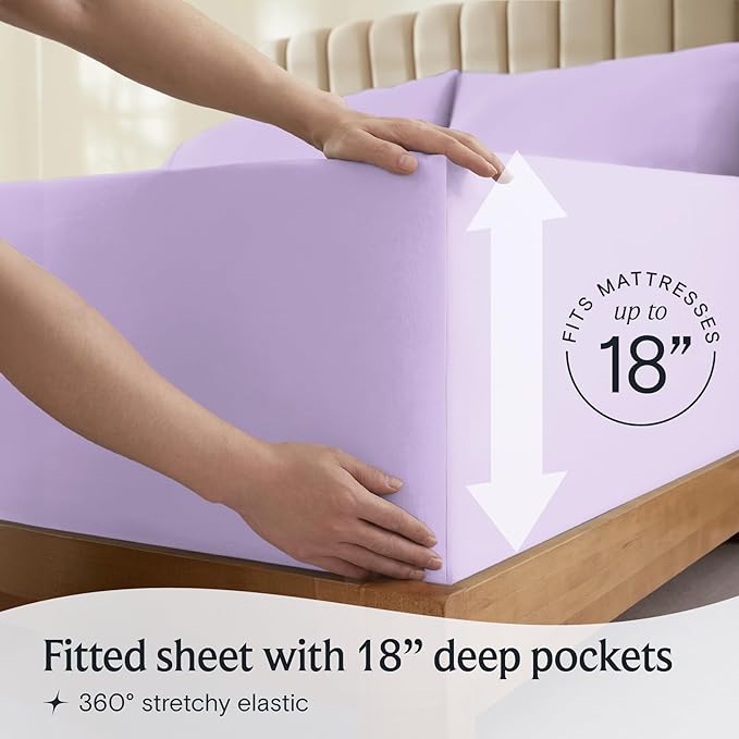 LuxClub 4 PC Sheet Sheets Deep Pockets 18" Eco Friendly Wrinkle Free-Kids-Fitted Sheets Machine Washable Hotel Bedding Silky Soft - Lavender Twin - LeafyLoom