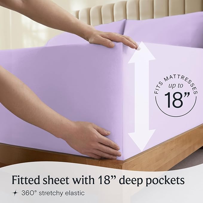 LuxClub 6 PC King Sheet Set, Breathable Luxury Bed Sheets, Deep Pockets 18" Wrinkle Free Cooling Bed Sheets Machine Washable Hotel Bedding Silky Soft - Lavender King - LeafyLoom
