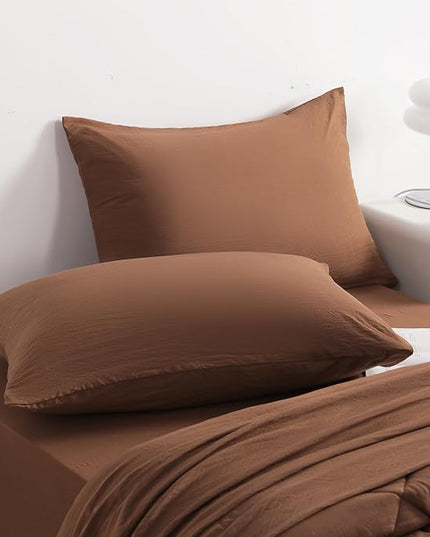 NTBAY Twin Comforter Set with Sheets, 5 Pieces Soft and Breathable Twin Bedding Set, Twin Bed in a Bag, Down Alternative Comforter Set Solid Color All Season, Kids Bedding Set, Brown - LeafyLoom