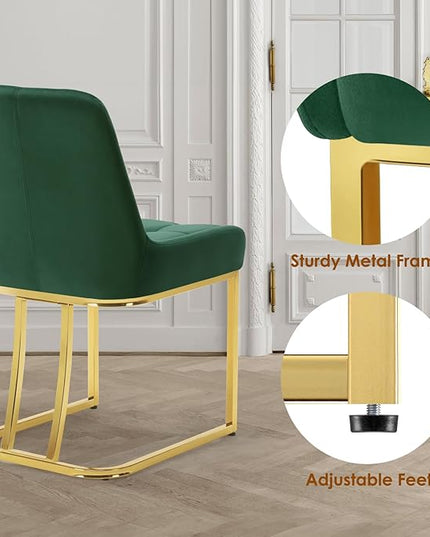 STARY Upholstered Velvet Armless Dining Room Chairs with Gold Metal Legs for Kitchen Restaurant, Green- Set of 4 - LeafyLoom